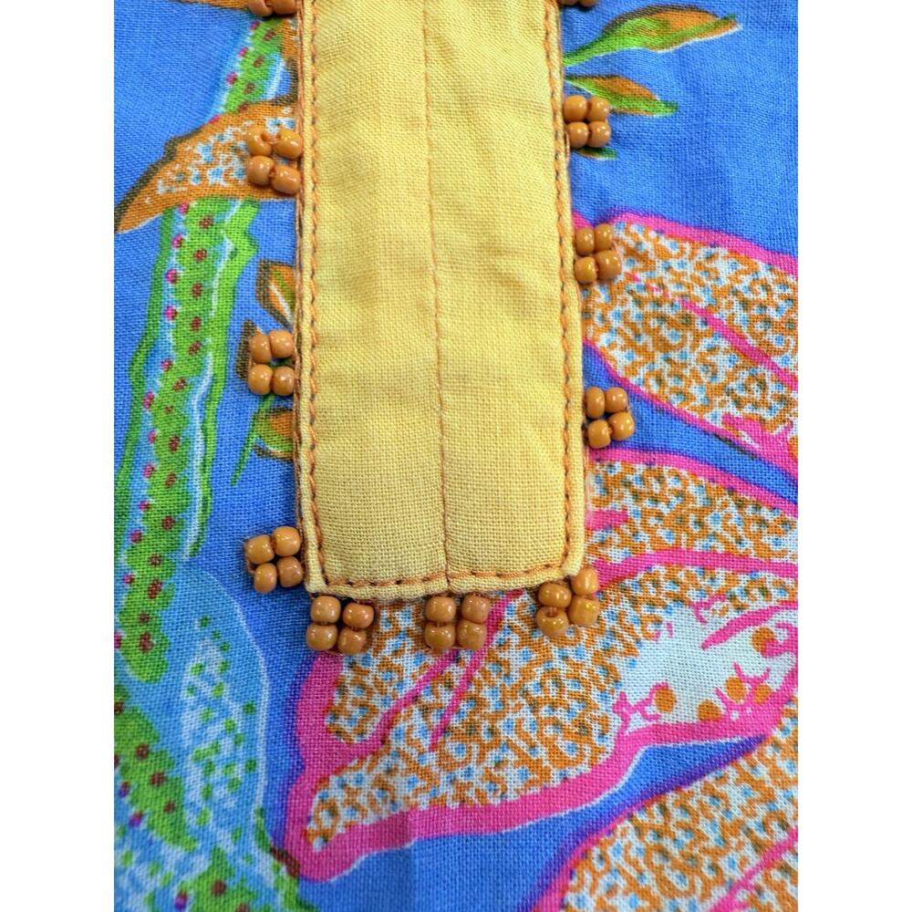 Gretchen Scott Womens XS Blue Orange Pink Tropical Floral Bead V-Neck Tunic Top - Picture 6 of 10